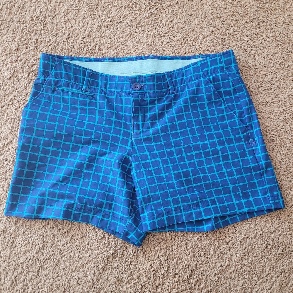 Under Armour Blue and Turquoise Square Print Golf/Athleisure Shorts sz 12